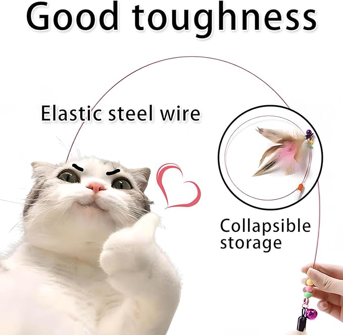 Cat Toys Interactive for Indoor Cats,2 PCS Cat Feather Toys and Wand Toys for Chase Exercise and Teaser Play with Kitten