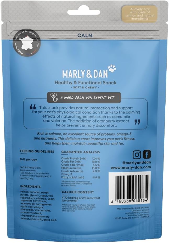 Marly & Dan Healthy & Functional Salmon Treats for Cats, Purrfectly Tasty Calm Recipe
