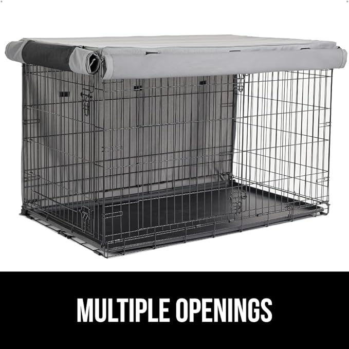 GORILLA GRIP Dog Crate Covers Compatible with Amazon Basics Dog Crates, All Sides Open, Privacy Cover Fits 48" Wire Kennel, Breathable Mesh Windows, Light Reducing Puppy Training Cage Topper, Gray