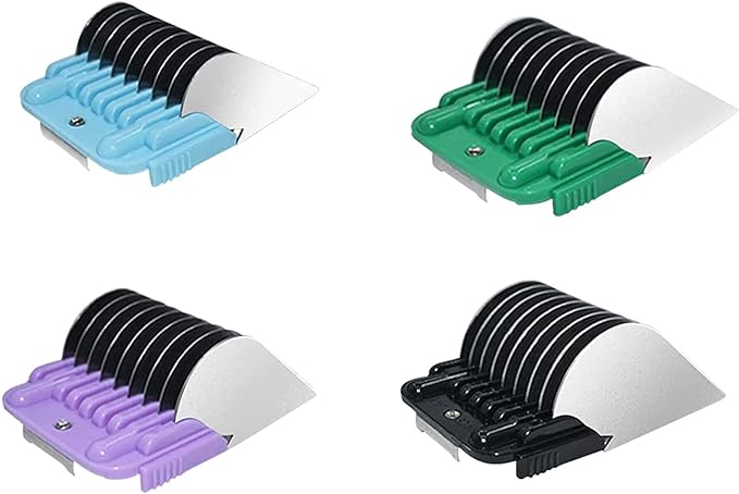 Professional Animal Stainless Steel 4 Color Guide Comb Set Compatible with andis Oster A5 wahl km10 10#/15#/30# Detachable Blade，Cutting Length 19mm-32mm
