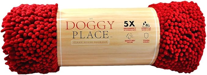 My Doggy Place Microfiber Dog Mat for Muddy Paws, 36" x 26" Red - Absorbent and Quick-Drying Dog Paw Cleaning Mat, Washer and Dryer Safe - Non-Slip Rubber Backed Dog Floor Mat, Large