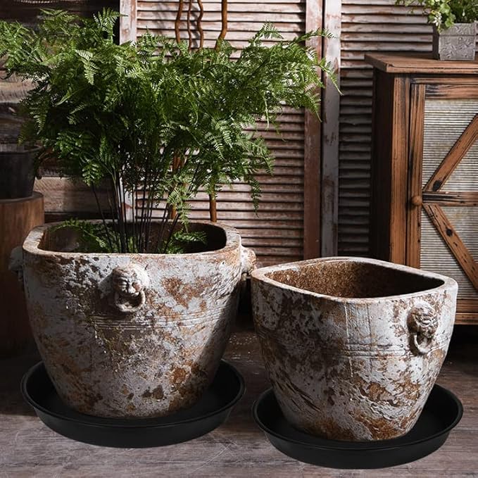2 Pack of 20 21 inch Plant Saucer Round, Deep Plant Saucers for Pots, Heavy Duty Plastic Plant Drip Tray for Indoors Outdoor, Bird Bath Bowls, Plant Trays for Planter 19-22" (21 inch, Black)