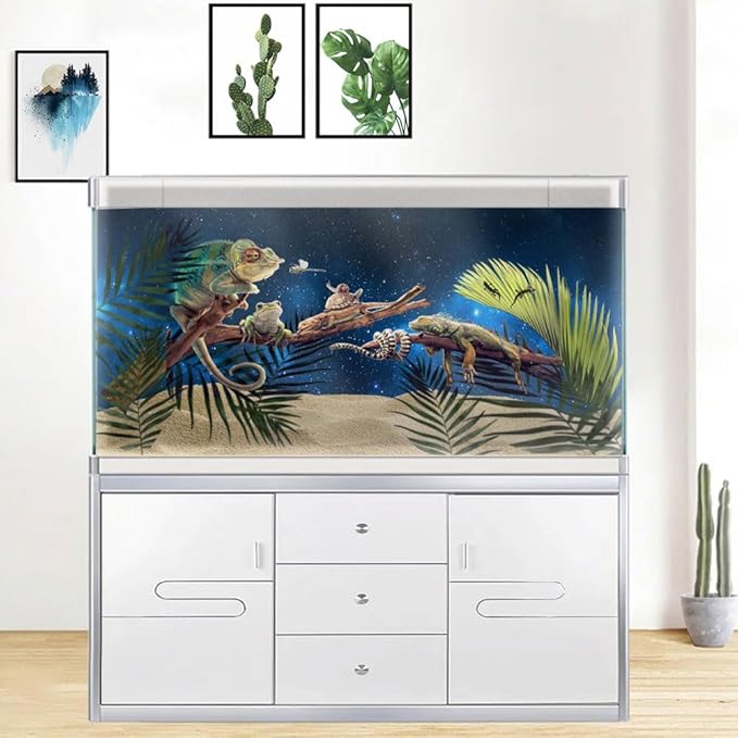 24X12IN Starry Aquarium Background, Art Starry Fish Tank Decorations Background, with 8 EVA Double-Sided Tape