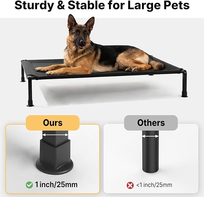 Veehoo Elevated Dog Bed Large Sized with Fluffy Plush Bolster Cushion, Washable Orthopedic Dog Couch Bed, Cooling Raised Pet Cot with Removable Mat, Breathable Mesh, No-Slip Feet, 45 x 34 inches, Grey