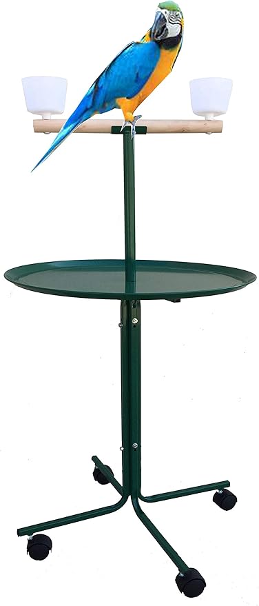 Large 47" Green Metal Base Parrot Bird Cage Amazon African Grey Macaw Cockatoo Play Metal T-Stand (Green)
