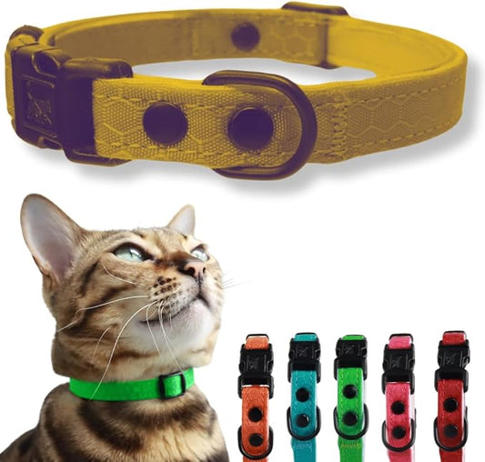 OutdoorBengal Durable Cat Collar Breakaway with Soft Padding Medium to Large Cats - Thin Heavy Duty Tactical Fabric, Comfortable, Quick Release Cat Collars, No Bell Collar (Black Reflective, Kitten)