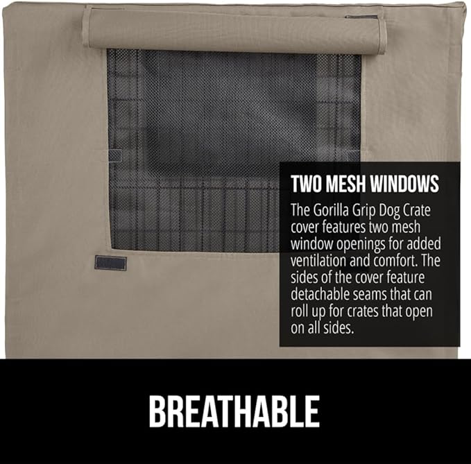 GORILLA GRIP Dog Crate Covers Compatible with Amazon Basics Dog Crates, All Sides Open, Privacy Cover Fits 36" Wire Kennel, Breathable Mesh Windows, Light Reducing Puppy Training Cage Topper, Taupe