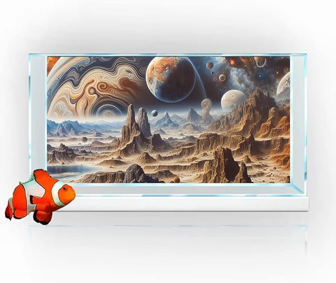 24X16IN Cosmic Spaceterrarium Background, Cool Parallel Space Themed Aquarium Reptile Habitat Background, Aquarium Background with 10EVA Double-Sided Tape