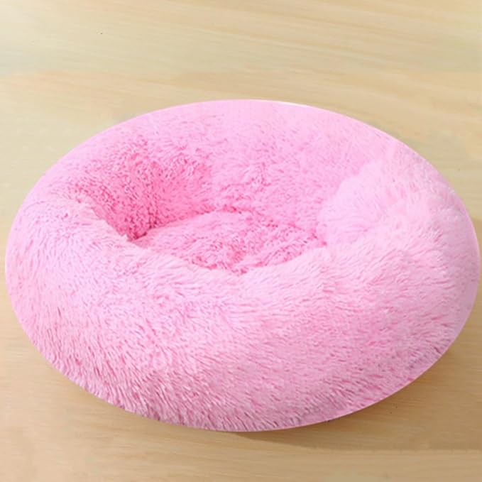 Calming Small Dog Bed Pink Cat Bed, 20 Inch Donut Fluffy Anti-Anxiety Round Bed Washable Cute Bed, Cuddler Warming Cozy Soft Bed, Plush Cushion Bed for Small Medium Dogs and Cats (Bright Pink)