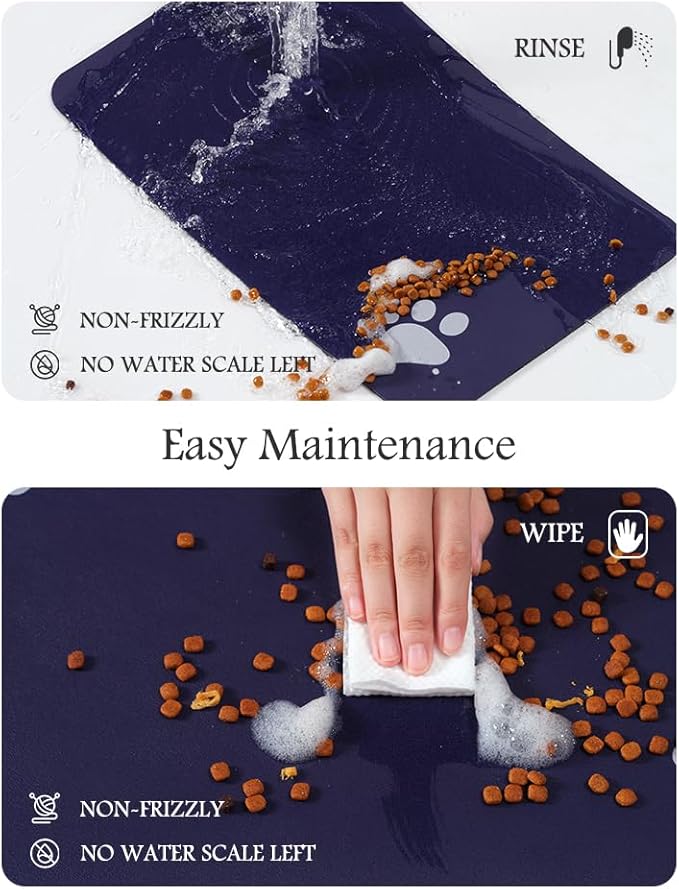 Pet Feeding Mat-Absorbent Dog Mat for Food and Water Bowl-No Stains Quick Dry Water Dispenser Mat-Dog Accessories Pet Supplies-Bowl for Messy Drinkers（Navy,17"x28"
