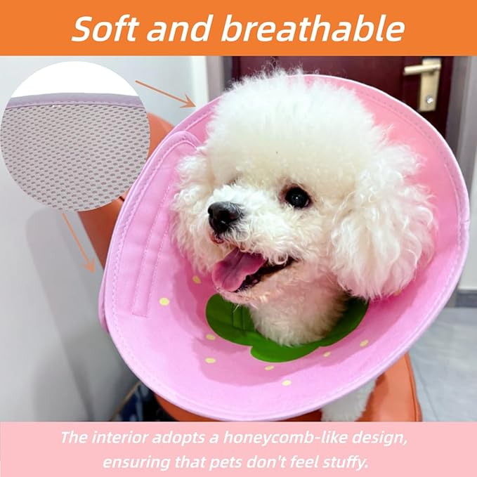 Soft Dog Cone Collar for Dogs After Surgery, Adjustable Dog Recovery Cone Collar for Medium Small Puppy Dogs and Cats to Stop Licking (Strawberry L)
