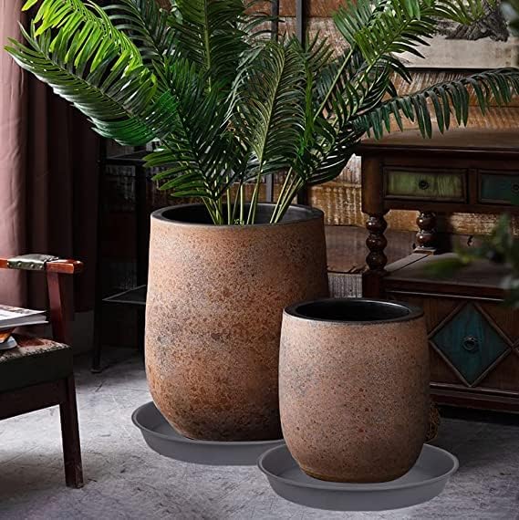 2 Pack of 20 21 inch Plant Saucer Round, Deep Plant Saucers for Pots, Heavy Duty Plastic Plant Drip Tray for Indoors Outdoor, Bird Bath Bowls, Plant Trays for Planter 19-22" (21 inch, Cement)