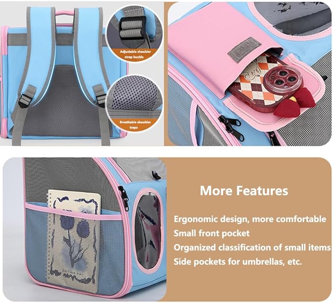 Cat Dog Carrier Backpacks,Pet Backpack Carrier, Bubble Backpack Pet Carriers with Breathable Mesh for Cats Small Dogs Puppies Animals for Travel, Hiking, Camping or Outdoor Use (Blue)
