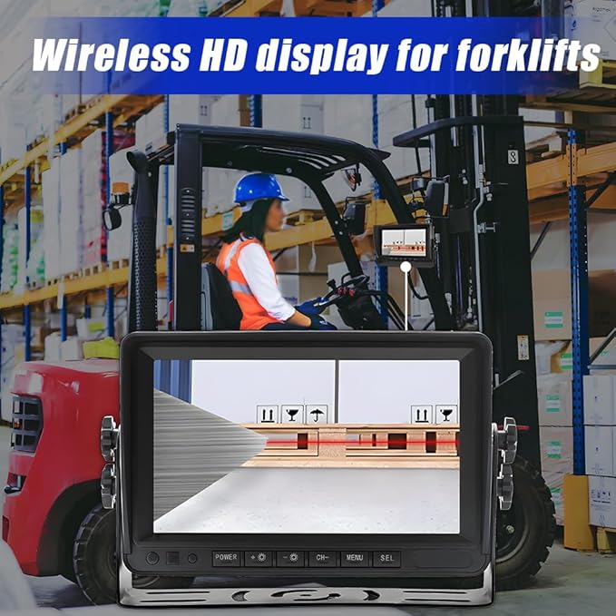 7-inch Forklift Reversing Monitor, HD Night Vision 1080P Magnetic Wireless Reversing Camera, Waterproof IP68, IR Laser Positioning Camera for Forklifts, Vans, Trucks and Trailers