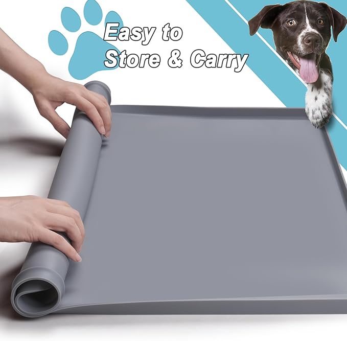 Pee Pad Tray Holder for Dog,Silicone Dog Puppy Pad Holder,24" x 24" No Spill Raised Lip High Edge Leak-Proof Mat Holder for Training Pads,Square Potty Trays for Floor Protection Complimentary 6 Clamps