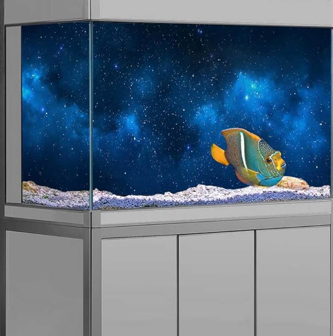 24X12IN Starry Aquarium Background, Art Starry Fish Tank Decorations Background, with 8 EVA Double-Sided Tape