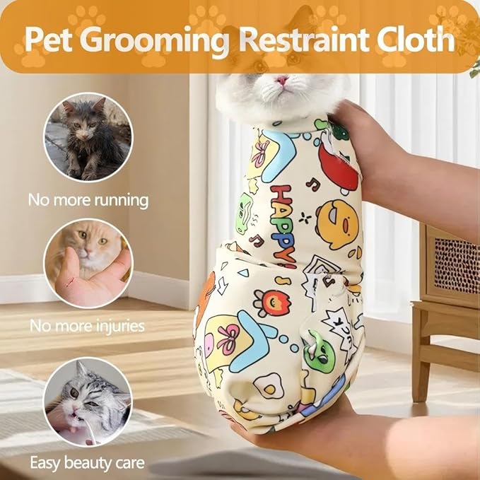 Magic Cat Wrap for Cutting Nails & Grooming, Self Adherent Fabric Wrap for Cats, Multi Functional Pet Grooming Towel Blanket, Wrap Snug and Groom for Cats, 21.7in, Under 11 Ibs