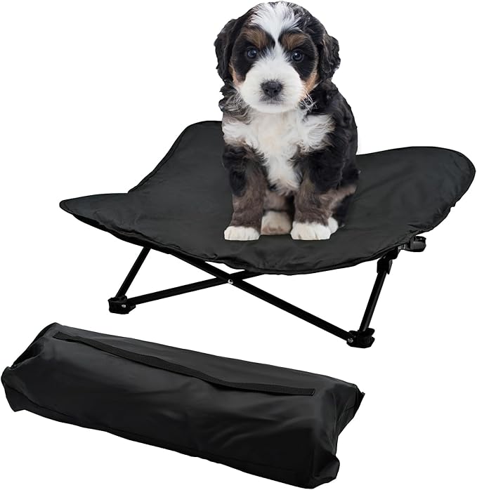 Elevated Dog Bed, Portable Raised Pet Cot for Outdoor and Indoor Folding Dog Cot Bed with Comfortable Padded Filling Carrying Bag Included Pet Raised Travel Lounger for Camping Traveling (28x28x8inch)
