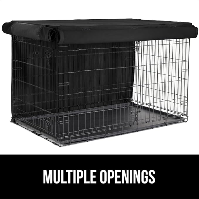 GORILLA GRIP Dog Crate Covers Compatible with Amazon Basics Dog Crates, All Sides Open, Privacy Cover Fits 24" Wire Kennel, Breathable Mesh Windows, Light Reducing Puppy Training Cage Topper, Black