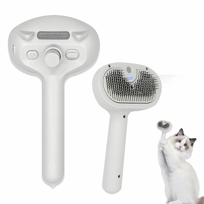 4 in 1 Cat Steam Brush, Self Cleaning Steamy Pet Brush, Anti Static Pet Spray Hair Removal Comb for Removes Loose Hair and Reduces Shedding