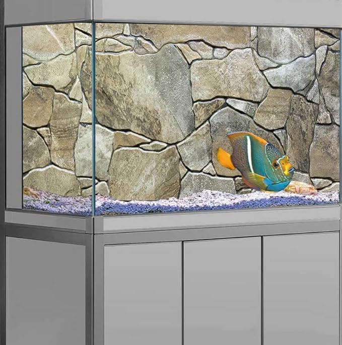 24X12IN Marble Aquarium Background, Art Marble Aquarium Background, Natural Marble Glass Terrarium Background with 8 EVA Double-Sided Tape