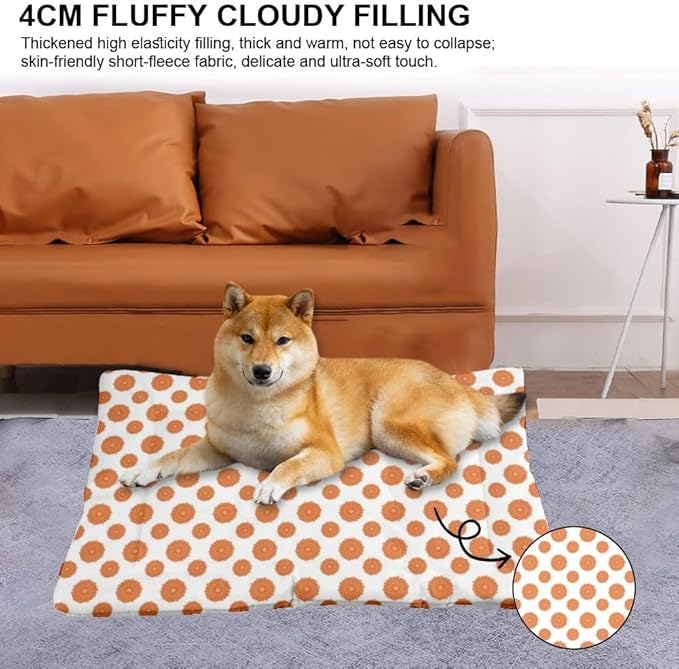 Orange Polka Dot Cute Big Dog Bed Furniture Dog Crate Mat Washable Crate Pad Washable Puppy Bed for Non-Slip Small Chew Resistant for Mat Needs Home Indoor Outdoor 24X18 Inch