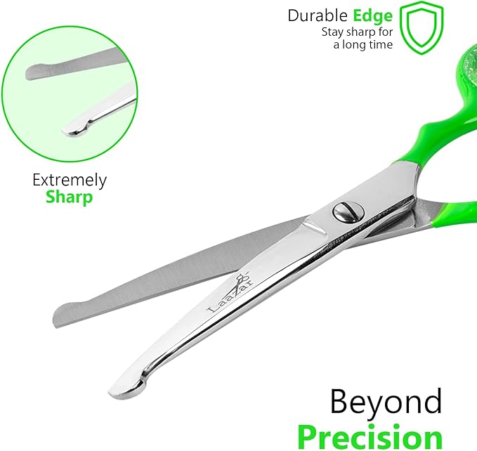 Rounded dog grooming scissors Professional - Sharp Stainless Steel Blades with Colorful Handles, Safe - Easy, Long Lasting grooming scissors for dogs at home (Curved Scissors)