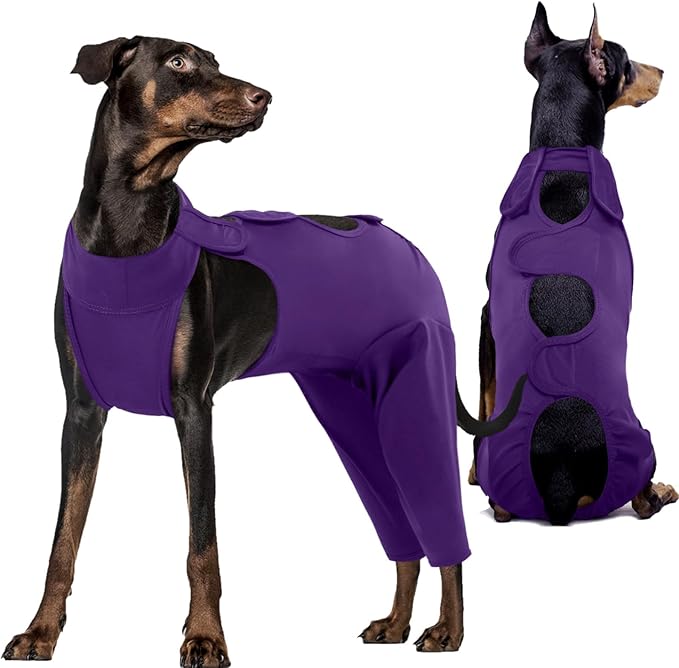 Kuoser Thigh Wound Sleeve for Dogs, Dog Recovery Sleeve for Back Legs, Pet Surgical Suit for Large Medium Small Dogs, Purple