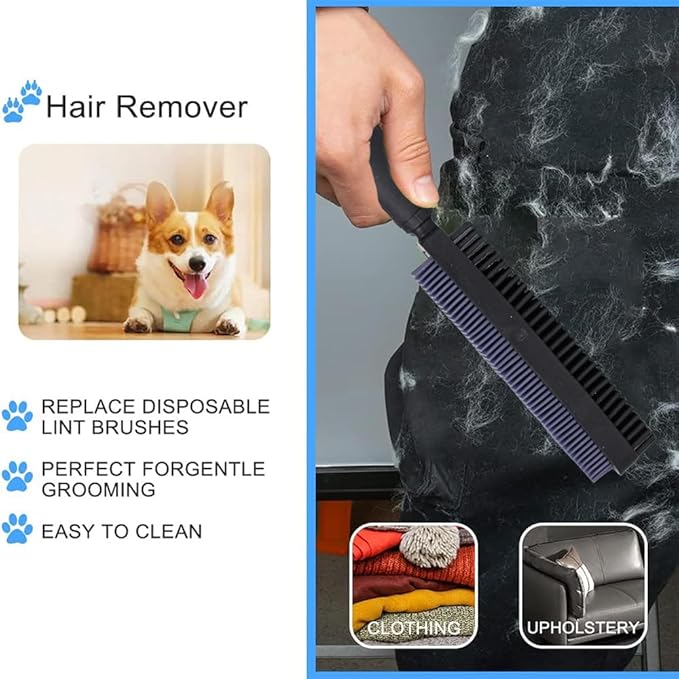 Rubber Pet Hair Removal Brush, Dogs Cats Hair Lint Remover Tool Massage Bath Comb Brush for Cleaning and Grooming (Black)
