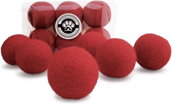 Wool Cat Toys - Felt Cat Toy Balls for Small Pet Fetch and Play - Eco Friendly Quiet Wool Ball Cat Toy for Cats and Kittens - Choose Your Colors (Red)