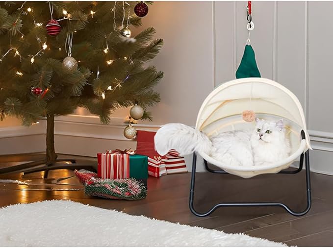 Cat Bed, Pet Hammock Bed for Cats and Dogs, Comfortable and Breathable Elevated Cat & Dog Nest, Easy to Assemble, Cover Removable and Washable, Suitable for Indoor and Outdoor Use (Cream)