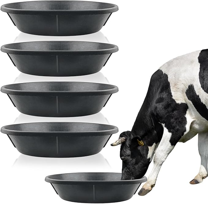 4 PCS Rubber Feed Pan, 17.5X5.3in Horse Feed Bucket, 3 Gallon Feed Pan for Horse Cow Sheep Dog Pig Chicken Dust Bath and Other Animal Feed Container
