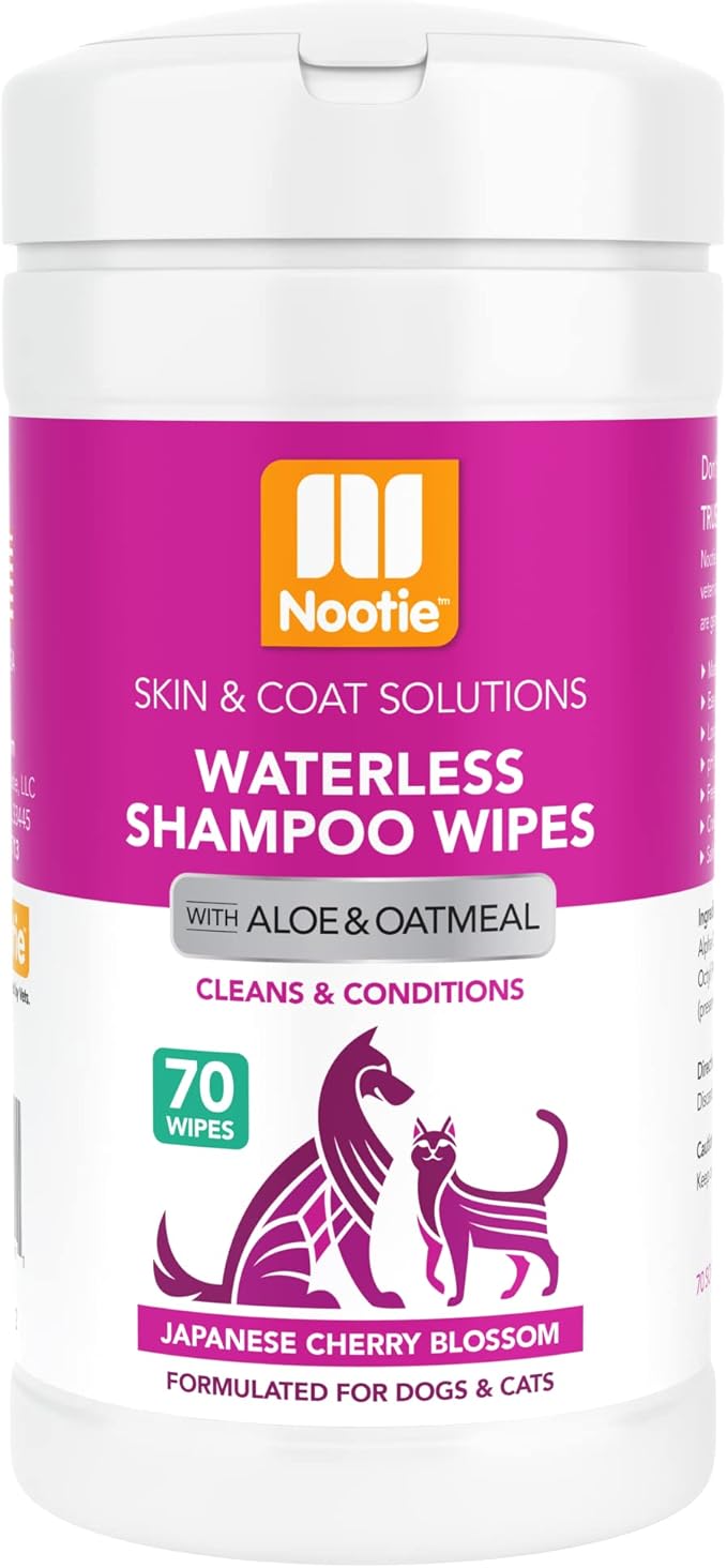 Nootie Waterless Shampoo Wipes for Dogs & Cats - Long Lasting Japanese Cherry Blossom Fragrance - Sold in Over 10,000 Vet Clinics and Pet Stores Worldwide, Made in USA - 70 Count