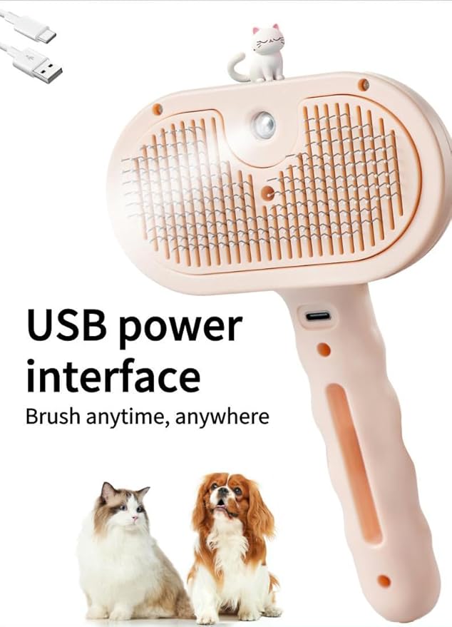 Pet Grooming Steam Brush, Pet Spray Hair Removal Comb, Anti-Static, Rechargeable, Comfortable Grip, for Dogs & Cats, Spray Hair Removal Comb, Steam Brush for Shedding & Grooming, Green