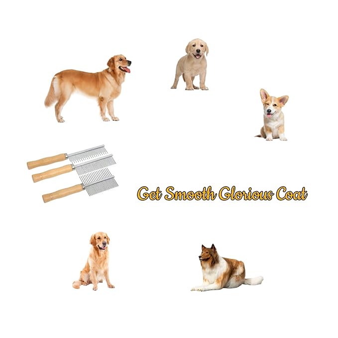 Professional Metal Dog Grooming Comb | 3 PCS Wooden Handled Pet Comb for Dogs and Cats | Removes Tangles, Dematting, Detangling | Great for Matted Hair