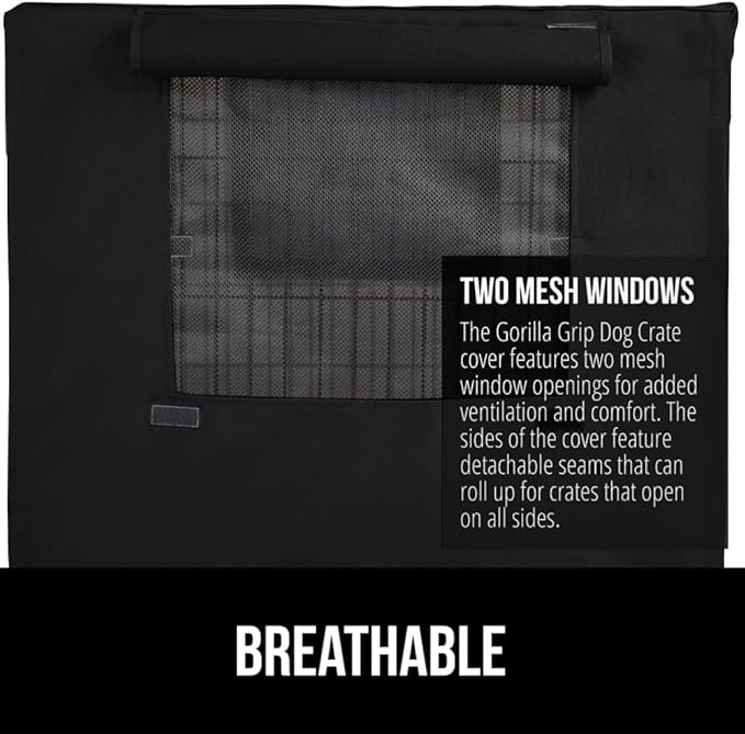 GORILLA GRIP Dog Crate Covers Compatible with Amazon Basics Dog Crates, All Sides Open, Privacy Cover Fits 24" Wire Kennel, Breathable Mesh Windows, Light Reducing Puppy Training Cage Topper, Black