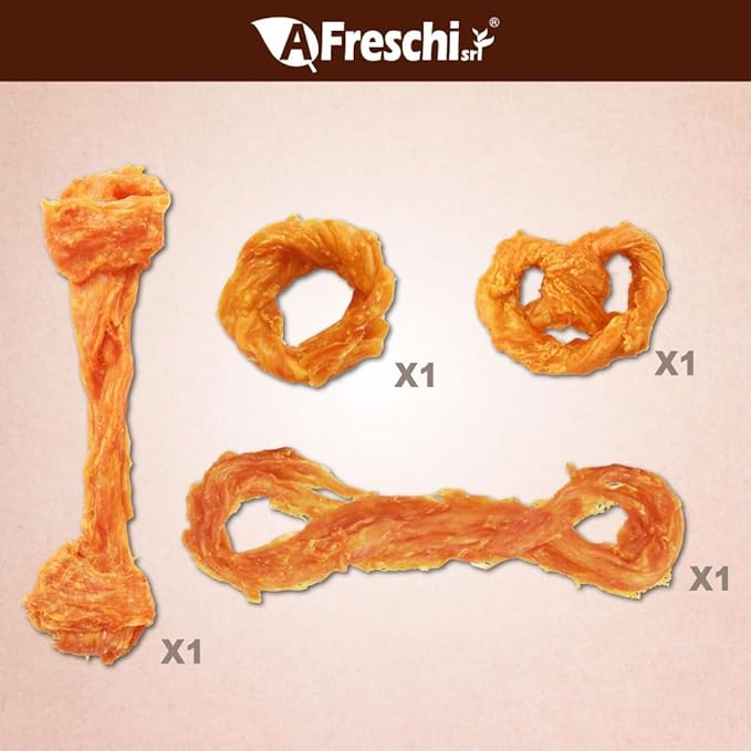 A Freschi srl Turkey Tendons for Dogs, USA-Sourced, Healthy Dog Treats, Rawhide-Free Puppy Chews, Long Lasting, All Natural, Hypoallergenic Dog Treats for Large Breeds, 10 oz Pack Variety (L)