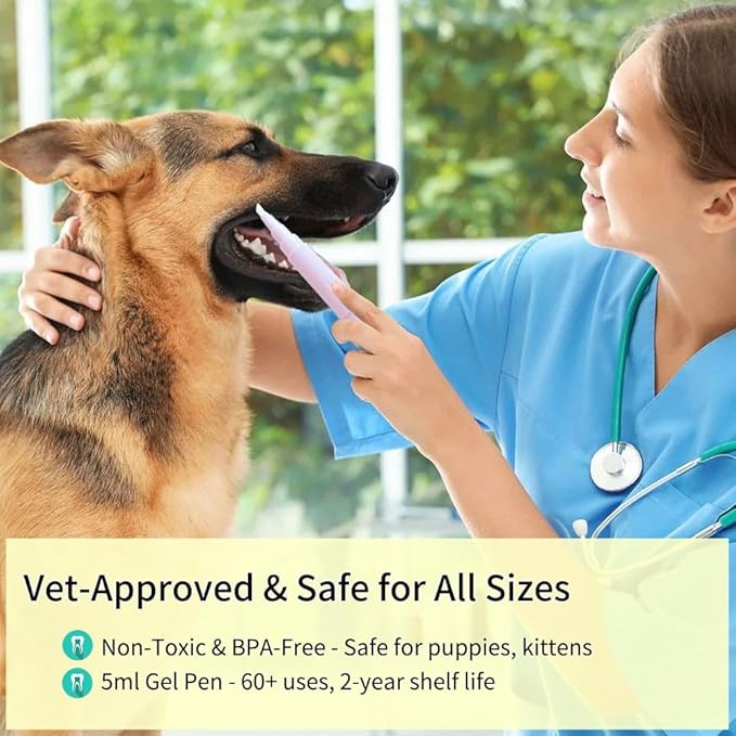 Pet Toothbrush Pen & Oral Repair Gel for Dogs & Cats – Teeth Cleaning Pen, Natural Plant Substance Tartar Remover for Repairing Pets' Teeth (2pcs)