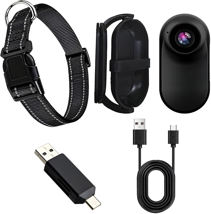 HD Pet Body Camera for Cats & Dogs, Mini 360° Collar Camera for Indoor/Outdoor, Adjustable Mount with OTG Adapter & USB Cable