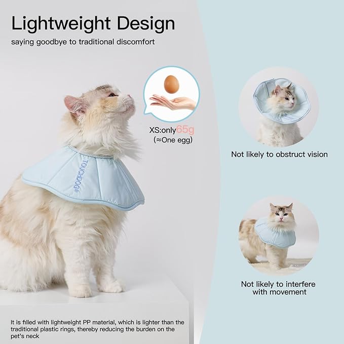 Touchdog Foldable Dog Cone Collar for Cats & Dogs - Adjustable Soft Recovery Collar with Waterproof PU Coating, Lightweight Design, 24.5cm/9.6in Wide Barrier (Blue, L)