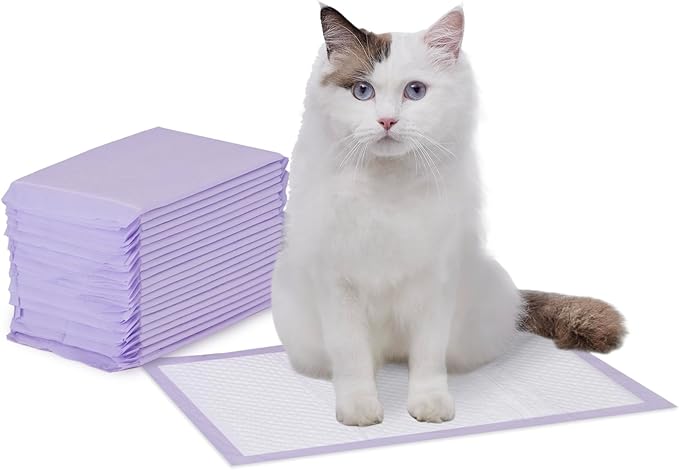 Amazon Basics Cat Litters Pee Pads, 20 Count, Universal Fit for Litter Box, Odor Control with Lemon Scent, Purple and White