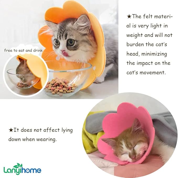 Cat Recovery Collar - Cute Flower Neck Cat Cones After Surgery, Adjustable, Surgery Recovery Elizabethan Collars for Kitten Cats Puppy Rabbits M Size (2pcs)