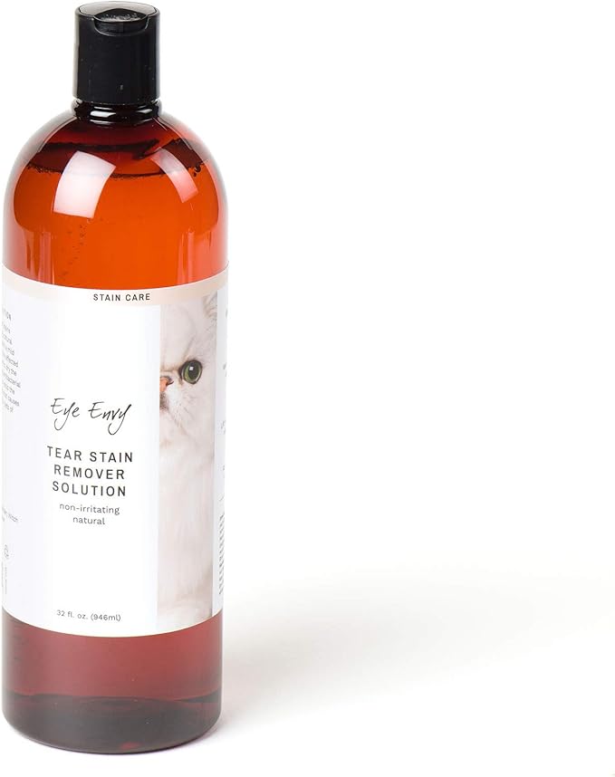 Eye Envy Tear Stain Remover Solution for Cats. 100% Natural, Safe. Treats The Cause of Stains. Recommended by Breeders, Vets, Groomers. Remove Eye Stains from Persians and Exotics. 32 oz. Made in USA