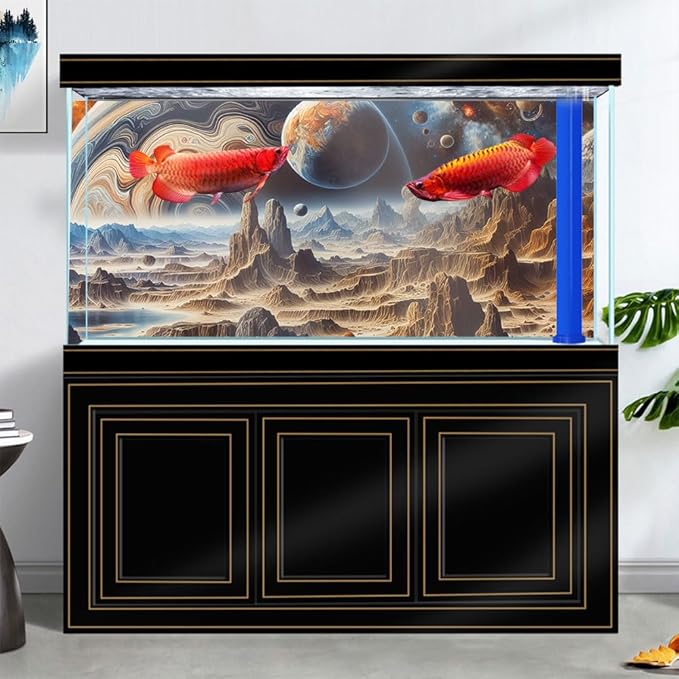 24X16IN Cosmic Spaceterrarium Background, Cool Parallel Space Themed Aquarium Reptile Habitat Background, Aquarium Background with 10EVA Double-Sided Tape