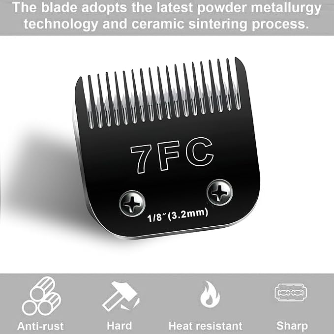 7F Blades Dog Grooming Blades Compatible with Andis/Oster A5/Wahl KM-10 Series Dog Clippers,Detachable Clipper Replacement Blade,Black (7FC/3PCS)