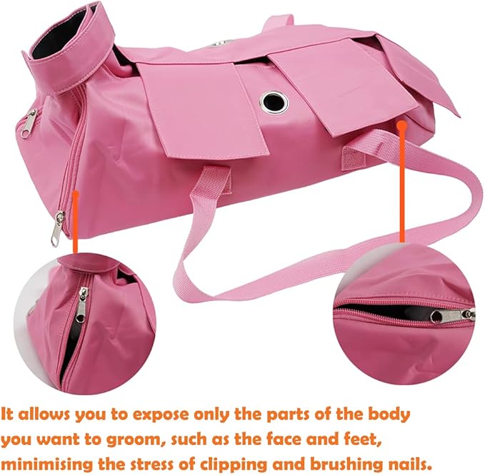 Kukaster Pet Cat’s Restraint Bag for Claw Care Nail Trimming Anti-Scratching Grooming Bag for Cats Medical Examination(Pink-m)