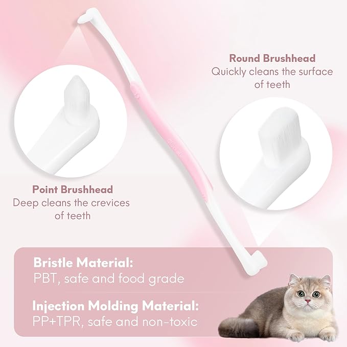 Dual-Sided Cat Toothbrush with Micro Brush Head, Ultra Soft Nano Bristles Pet Toothbrush Kit, Kitten/Puppy Toothbrushes, Fit into Cats/Small Dogs Mouth, Avoid Bleeding Gums