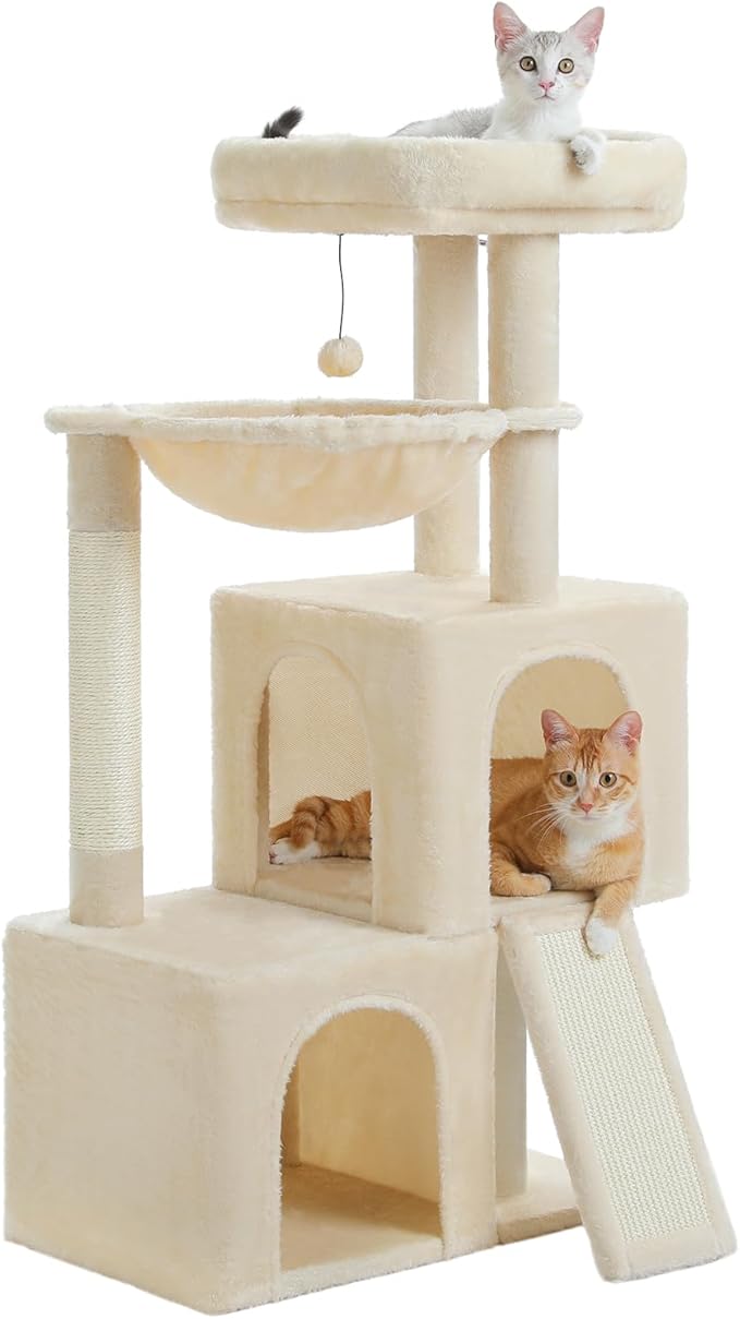 PAWZ Road Large Cat Tree, 41 Inches Multi-Level Cat Tower with 2 Spacious Condos for Indoor Cats, Large Cat House with Comfy Hammock, Padded Perch, Scratching Pad and Replaceable Balls
