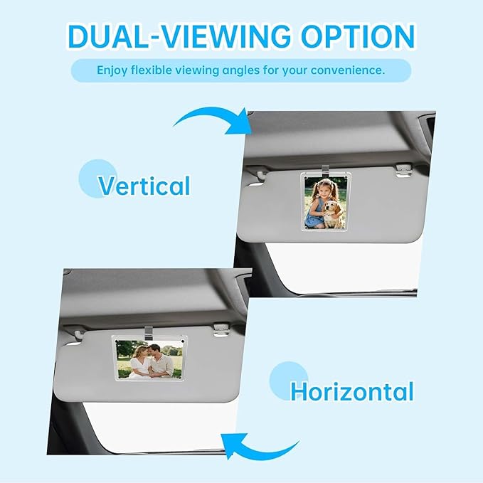 2 Pack Magnetic Car Visor Photo Holder – Personalized Acrylic Clip for Family, Pets, Travel Pictures – Easy Snap-On Car Accessory for Sun Visor (2 Pack, 3.5''x4.4'')