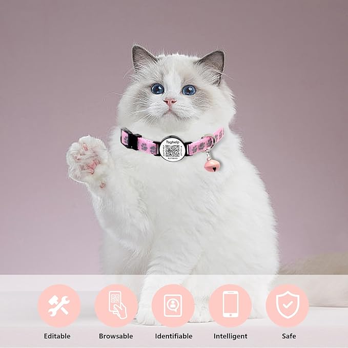 2 Pack QR Code Cat Collar with Instant Lost Pet Recovery System, Scan for Urgent Alerts & Location Info, Breakaway Reflective Collar with Safety Bell (Blue & Pink)